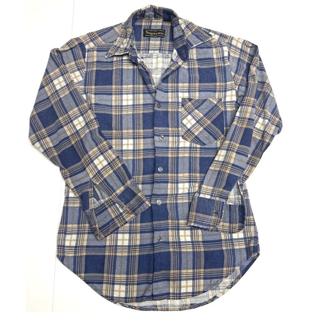 Supreme Long Sleeve Button Up Mens Size Small Blue Plaid Grunge 90's